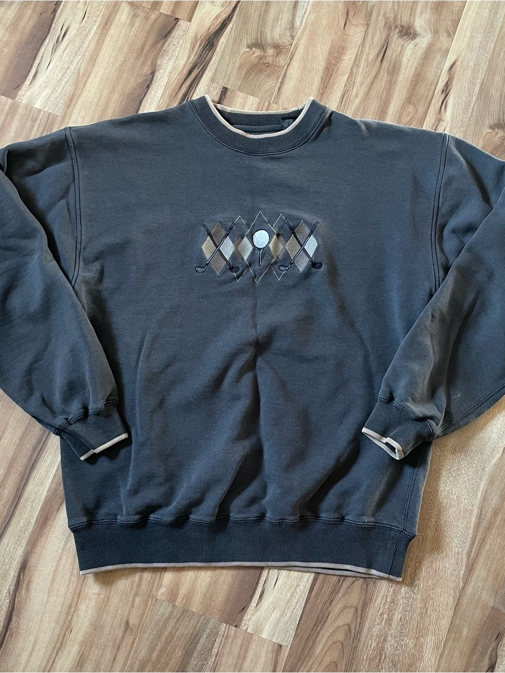 VTG 90s C&B Sport Golf Crewneck LG Charcoal Gray Embroidered Argyle